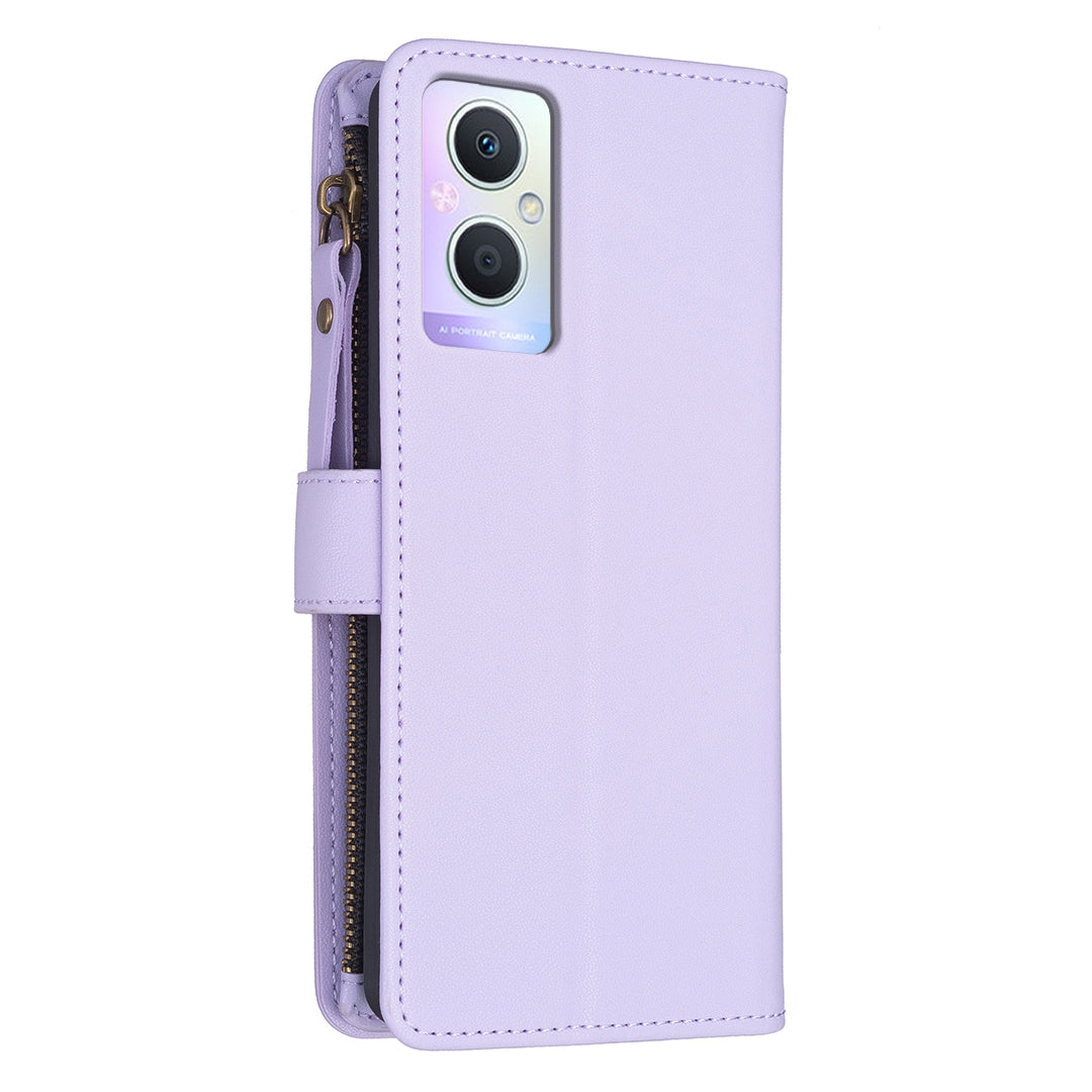 OPPO Reno7 Z Leather Flip Phone Case with Zipper Wallet and 9 Card Slots, Durable PU + TPU Material