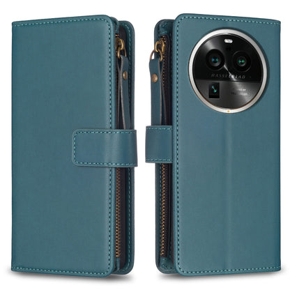 OPPO Find X6 Pro Leather Flip Phone Case with Zipper Wallet and 9 Card Slots, Durable PU + TPU Material