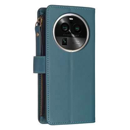 OPPO Find X6 Pro Leather Flip Phone Case with Zipper Wallet and 9 Card Slots, Durable PU + TPU Material