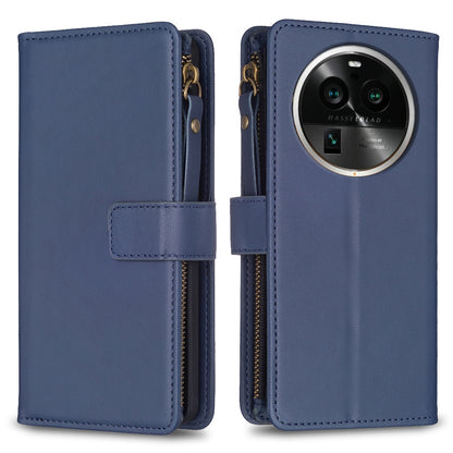 OPPO Find X6 Pro Leather Flip Phone Case with Zipper Wallet and 9 Card Slots, Durable PU + TPU Material