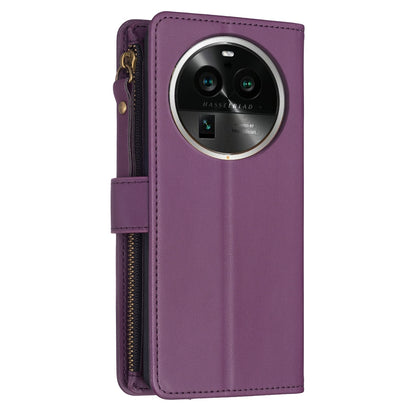 OPPO Find X6 Pro Leather Flip Phone Case with Zipper Wallet and 9 Card Slots, Durable PU + TPU Material