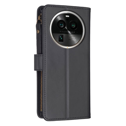 OPPO Find X6 Pro Leather Flip Phone Case with Zipper Wallet and 9 Card Slots, Durable PU + TPU Material