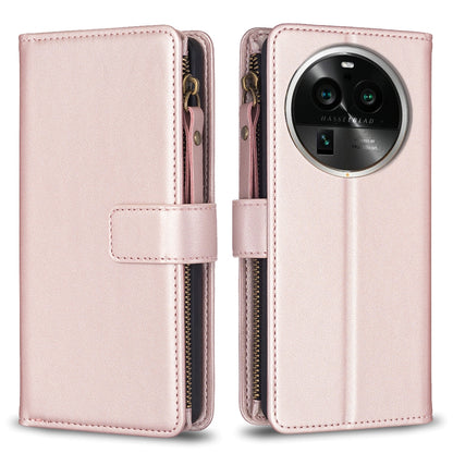 OPPO Find X6 Pro Leather Flip Phone Case with Zipper Wallet and 9 Card Slots, Durable PU + TPU Material