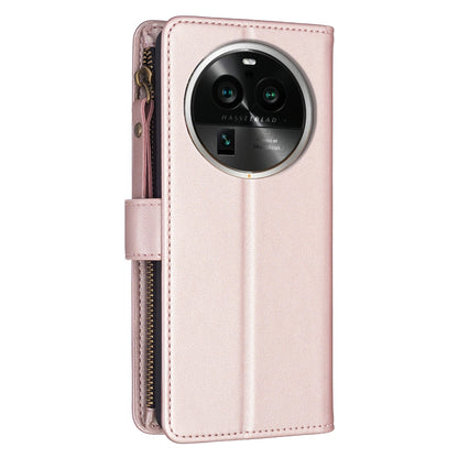 OPPO Find X6 Pro Leather Flip Phone Case with Zipper Wallet and 9 Card Slots, Durable PU + TPU Material