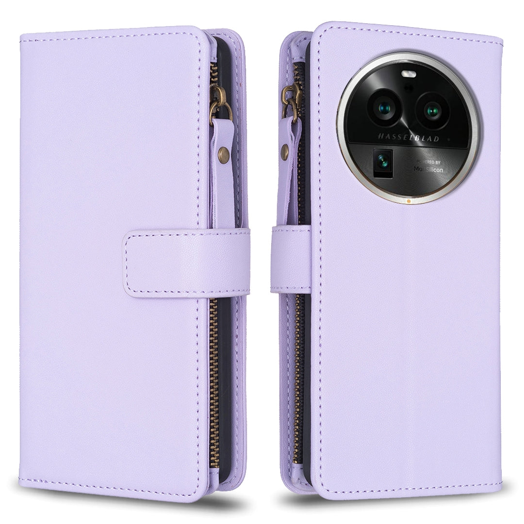 OPPO Find X6 Pro Leather Flip Phone Case with Zipper Wallet and 9 Card Slots, Durable PU + TPU Material