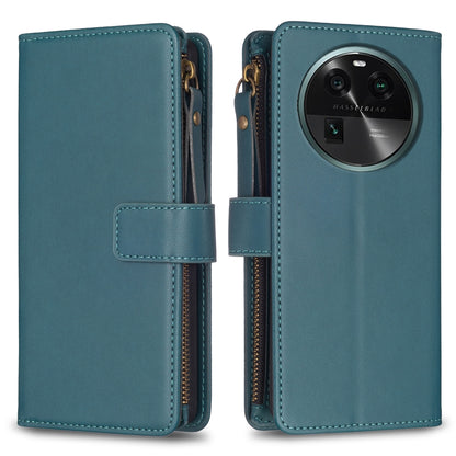 OPPO Find X6 Leather Flip Phone Case with Zipper Wallet and 9 Card Slots, Durable PU + TPU Material