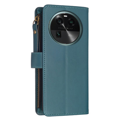 OPPO Find X6 Leather Flip Phone Case with Zipper Wallet and 9 Card Slots, Durable PU + TPU Material