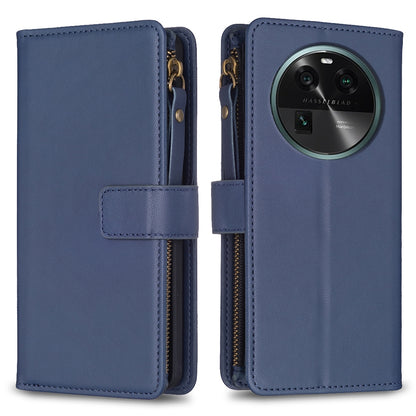 OPPO Find X6 Leather Flip Phone Case with Zipper Wallet and 9 Card Slots, Durable PU + TPU Material