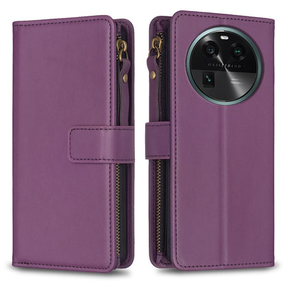 OPPO Find X6 Leather Flip Phone Case with Zipper Wallet and 9 Card Slots, Durable PU + TPU Material