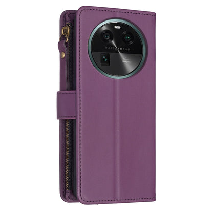 OPPO Find X6 Leather Flip Phone Case with Zipper Wallet and 9 Card Slots, Durable PU + TPU Material
