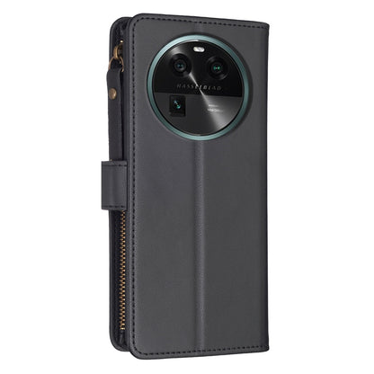 OPPO Find X6 Leather Flip Phone Case with Zipper Wallet and 9 Card Slots, Durable PU + TPU Material