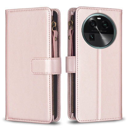 OPPO Find X6 Leather Flip Phone Case with Zipper Wallet and 9 Card Slots, Durable PU + TPU Material