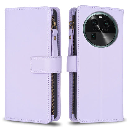 OPPO Find X6 Leather Flip Phone Case with Zipper Wallet and 9 Card Slots, Durable PU + TPU Material