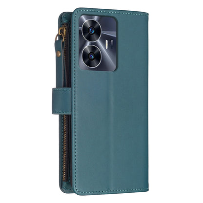 Realme C55 Leather Flip Phone Case with Zipper Wallet and 9 Card Slots, Durable PU + TPU Material