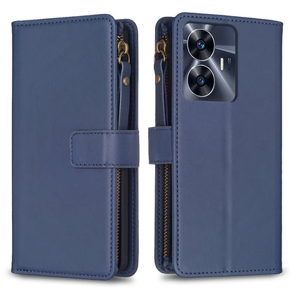 Realme C55 Leather Flip Phone Case with Zipper Wallet and 9 Card Slots, Durable PU + TPU Material