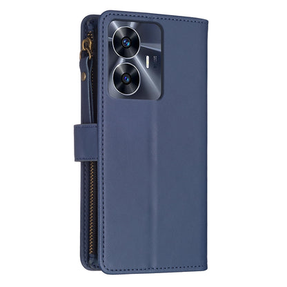 Realme C55 Leather Flip Phone Case with Zipper Wallet and 9 Card Slots, Durable PU + TPU Material