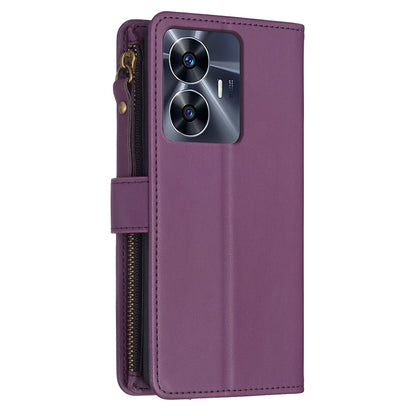 Realme C55 Leather Flip Phone Case with Zipper Wallet and 9 Card Slots, Durable PU + TPU Material