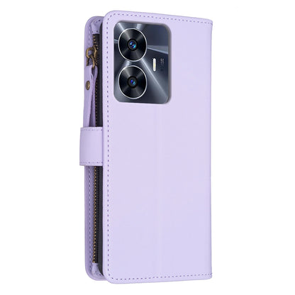 Realme C55 Leather Flip Phone Case with Zipper Wallet and 9 Card Slots, Durable PU + TPU Material