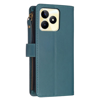 Realme C53 Leather Flip Phone Case with Zipper Wallet and 9 Card Slots, Durable PU + TPU Material