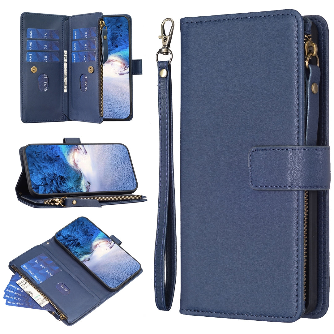 Realme C53 Leather Flip Phone Case with Zipper Wallet and 9 Card Slots, Durable PU + TPU Material