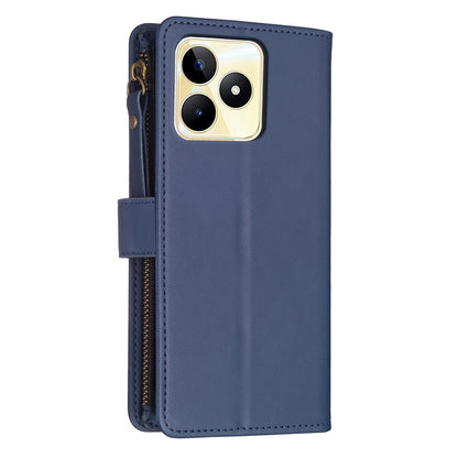 Realme C53 Leather Flip Phone Case with Zipper Wallet and 9 Card Slots, Durable PU + TPU Material