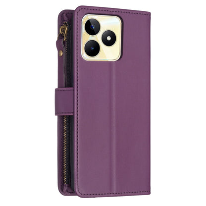 Realme C53 Leather Flip Phone Case with Zipper Wallet and 9 Card Slots, Durable PU + TPU Material