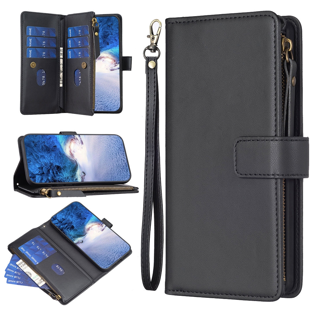 Realme C53 Leather Flip Phone Case with Zipper Wallet and 9 Card Slots, Durable PU + TPU Material