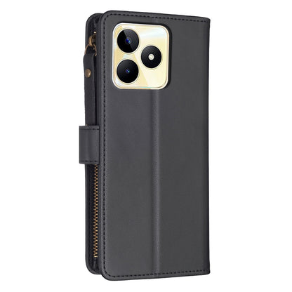 Realme C53 Leather Flip Phone Case with Zipper Wallet and 9 Card Slots, Durable PU + TPU Material