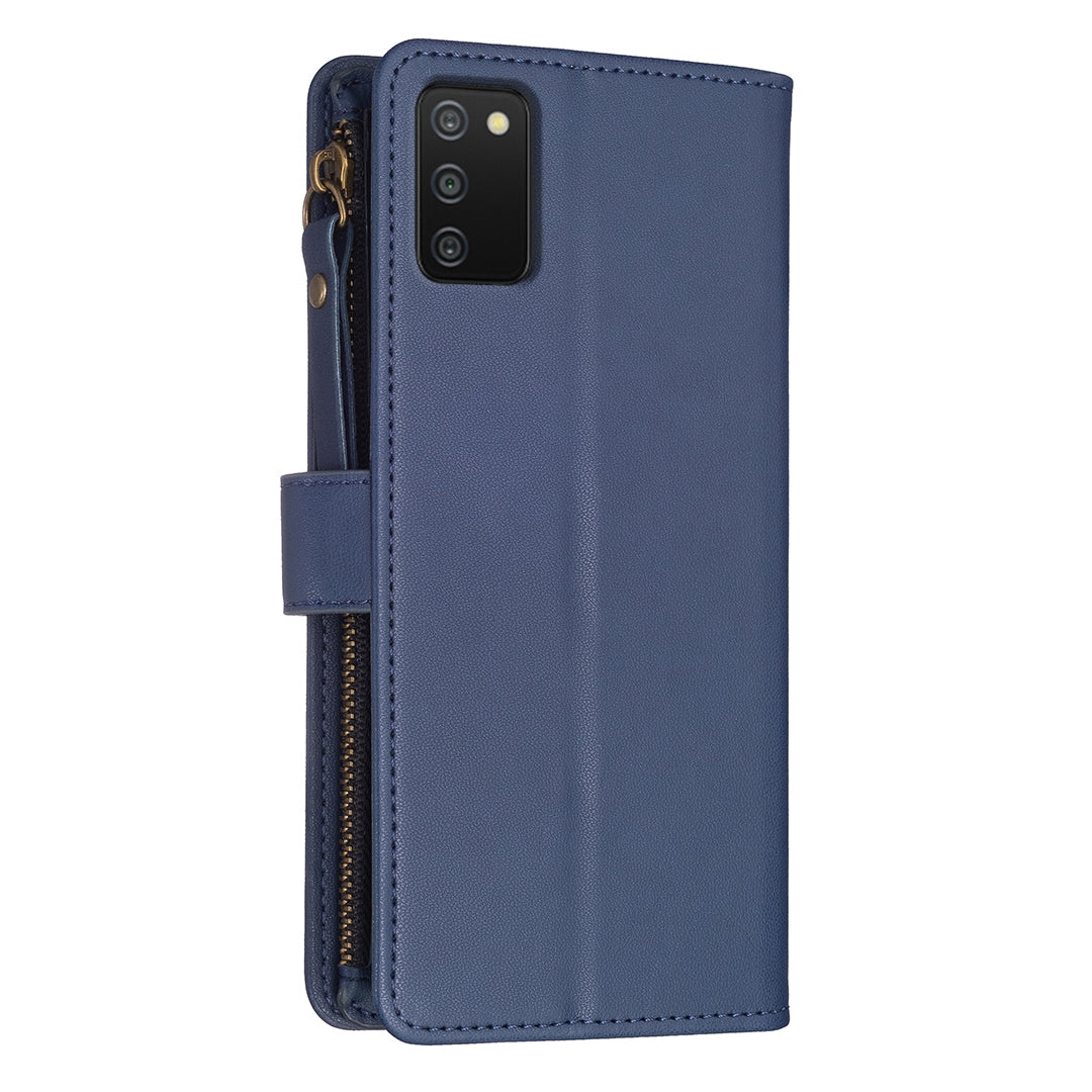 Samsung Galaxy A03s Leather Flip Phone Case with Zipper Wallet and 9 Card Slots, Durable PU + TPU Material