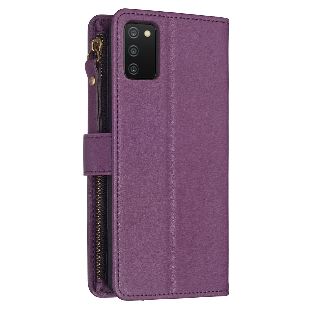 Samsung Galaxy A03s Leather Flip Phone Case with Zipper Wallet and 9 Card Slots, Durable PU + TPU Material
