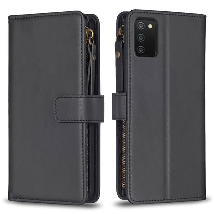 Samsung Galaxy A03s Leather Flip Phone Case with Zipper Wallet and 9 Card Slots, Durable PU + TPU Material