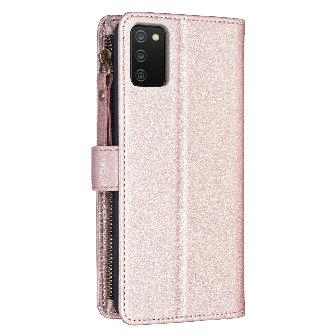 Samsung Galaxy A03s Leather Flip Phone Case with Zipper Wallet and 9 Card Slots, Durable PU + TPU Material