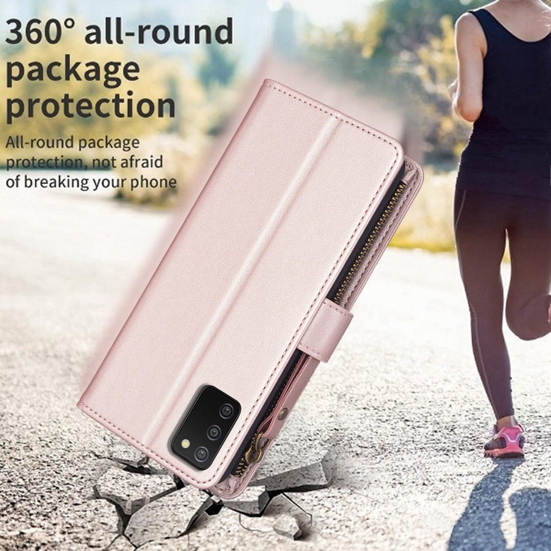 Samsung Galaxy A03s Leather Flip Phone Case with Zipper Wallet and 9 Card Slots, Durable PU + TPU Material