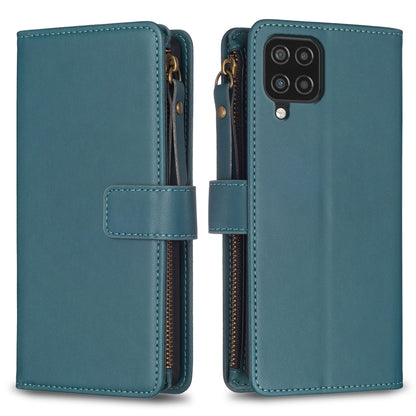 Samsung Galaxy A12 Leather Flip Phone Case with Zipper Wallet and 9 Card Slots, Durable PU + TPU Material