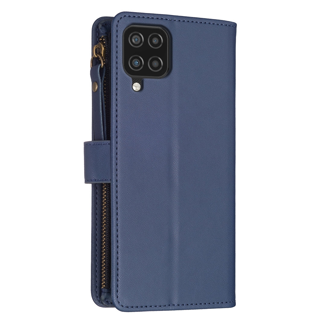 Samsung Galaxy A12 Leather Flip Phone Case with Zipper Wallet and 9 Card Slots, Durable PU + TPU Material