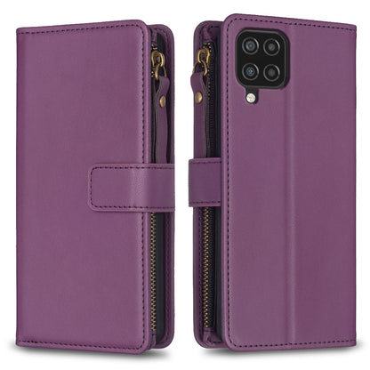 Samsung Galaxy A12 Leather Flip Phone Case with Zipper Wallet and 9 Card Slots, Durable PU + TPU Material