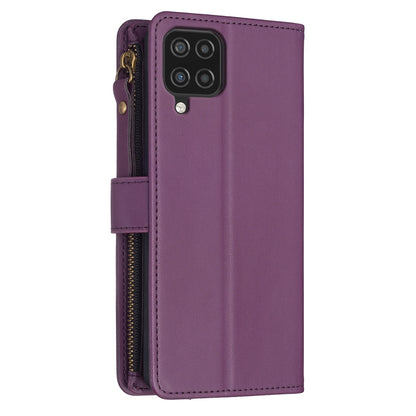 Samsung Galaxy A12 Leather Flip Phone Case with Zipper Wallet and 9 Card Slots, Durable PU + TPU Material