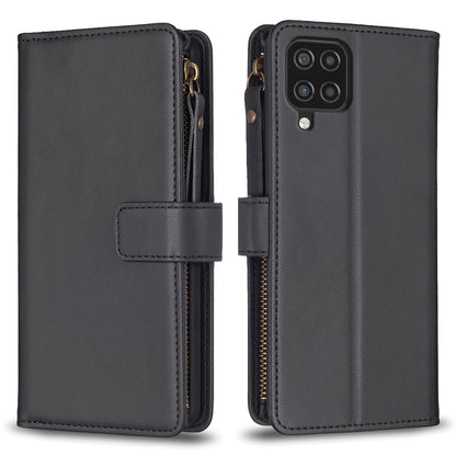 Samsung Galaxy A12 Leather Flip Phone Case with Zipper Wallet and 9 Card Slots, Durable PU + TPU Material