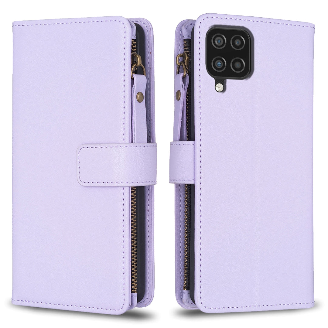 Samsung Galaxy A12 Leather Flip Phone Case with Zipper Wallet and 9 Card Slots, Durable PU + TPU Material