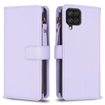 Samsung Galaxy A12 Leather Flip Phone Case with Zipper Wallet and 9 Card Slots, Durable PU + TPU Material