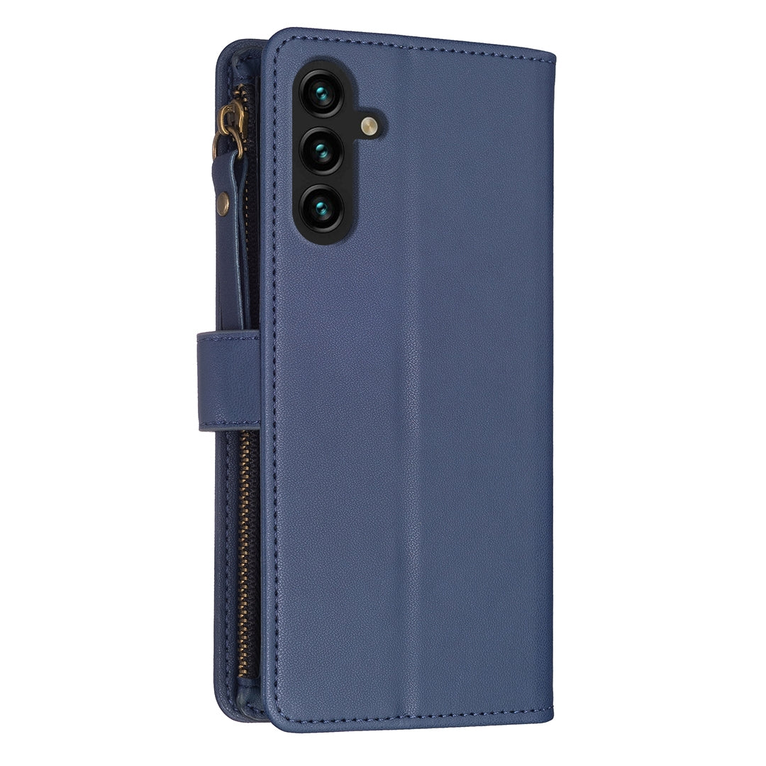 Samsung Galaxy A13 Leather Flip Phone Case with Zipper Wallet and 9 Card Slots, Durable PU + TPU Material