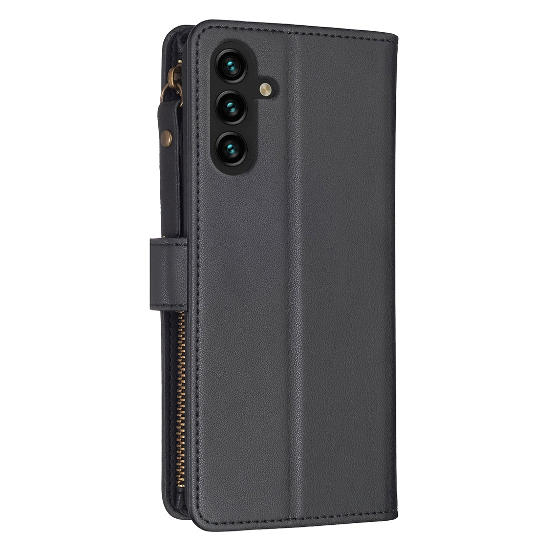 Samsung Galaxy A13 Leather Flip Phone Case with Zipper Wallet and 9 Card Slots, Durable PU + TPU Material