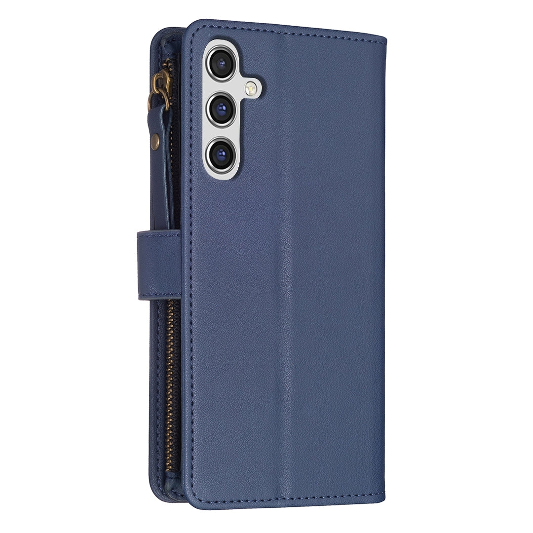Samsung Galaxy A14 Leather Flip Phone Case with Zipper Wallet and 9 Card Slots, Durable PU + TPU Material
