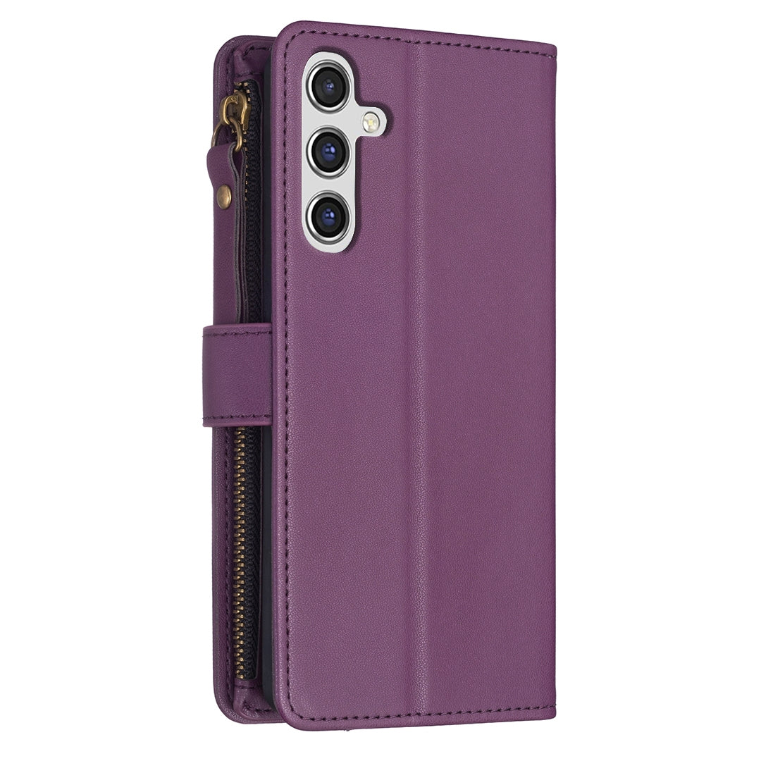 Samsung Galaxy A14 Leather Flip Phone Case with Zipper Wallet and 9 Card Slots, Durable PU + TPU Material
