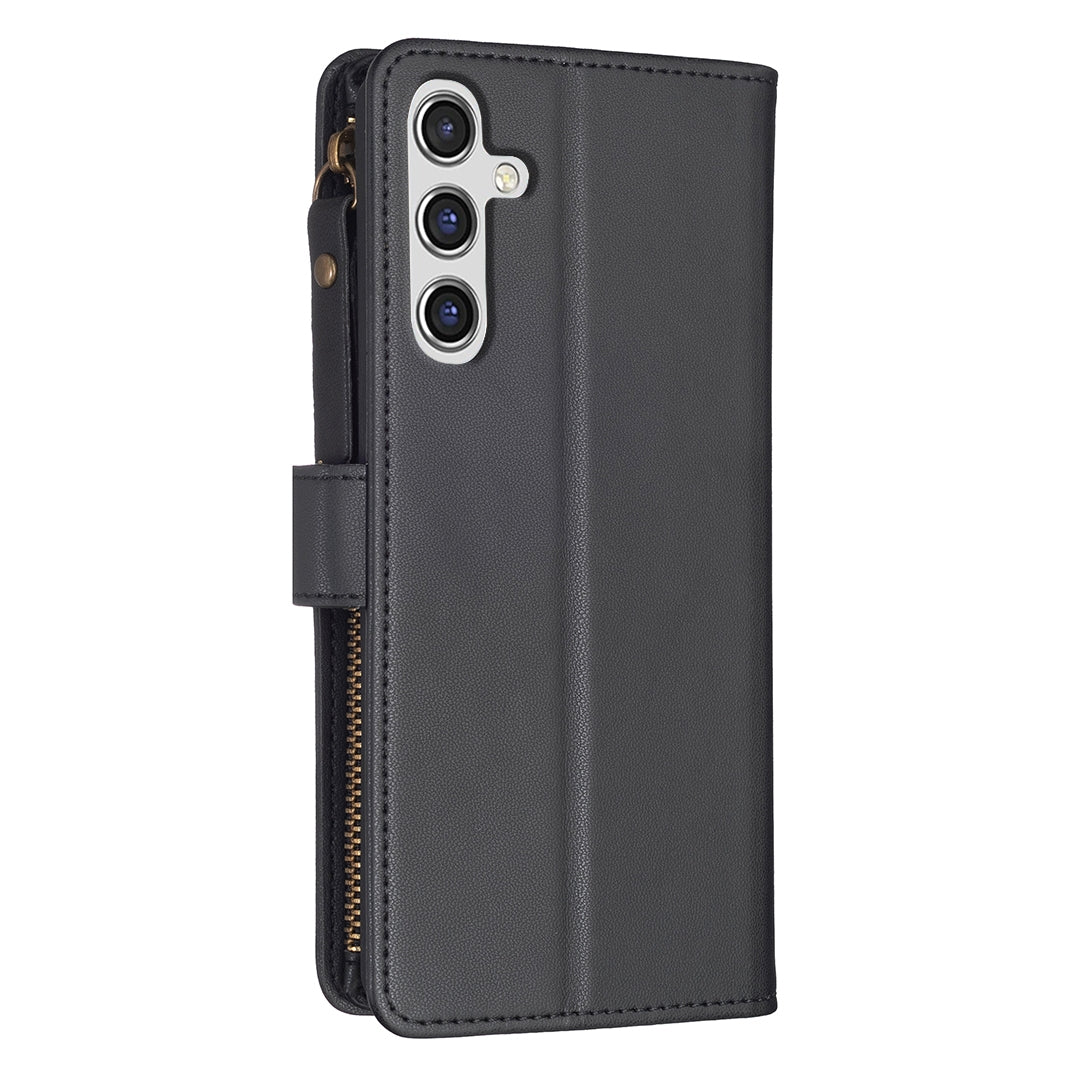 Samsung Galaxy A14 Leather Flip Phone Case with Zipper Wallet and 9 Card Slots, Durable PU + TPU Material