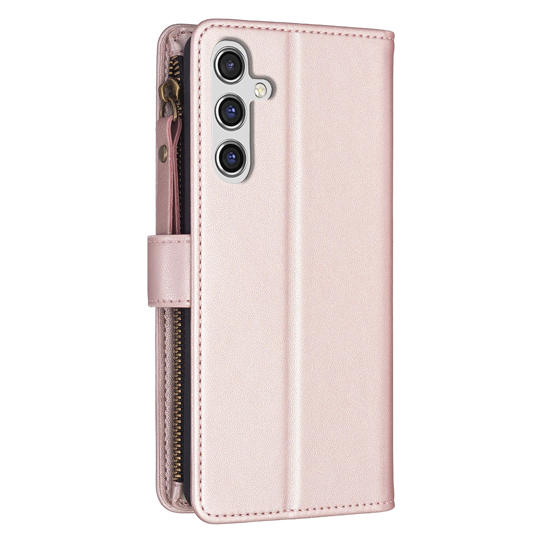 Samsung Galaxy A14 Leather Flip Phone Case with Zipper Wallet and 9 Card Slots, Durable PU + TPU Material