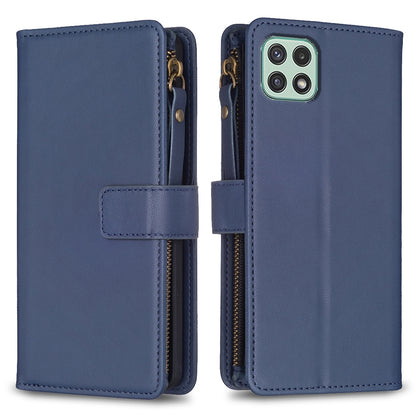 Samsung Galaxy A22 5G Leather Flip Phone Case with Zipper Wallet and 9 Card Slots, Durable PU + TPU Material