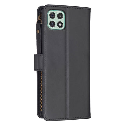 Samsung Galaxy A22 5G Leather Flip Phone Case with Zipper Wallet and 9 Card Slots, Durable PU + TPU Material