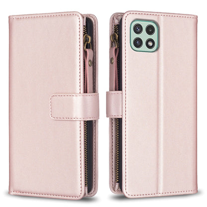 Samsung Galaxy A22 5G Leather Flip Phone Case with Zipper Wallet and 9 Card Slots, Durable PU + TPU Material