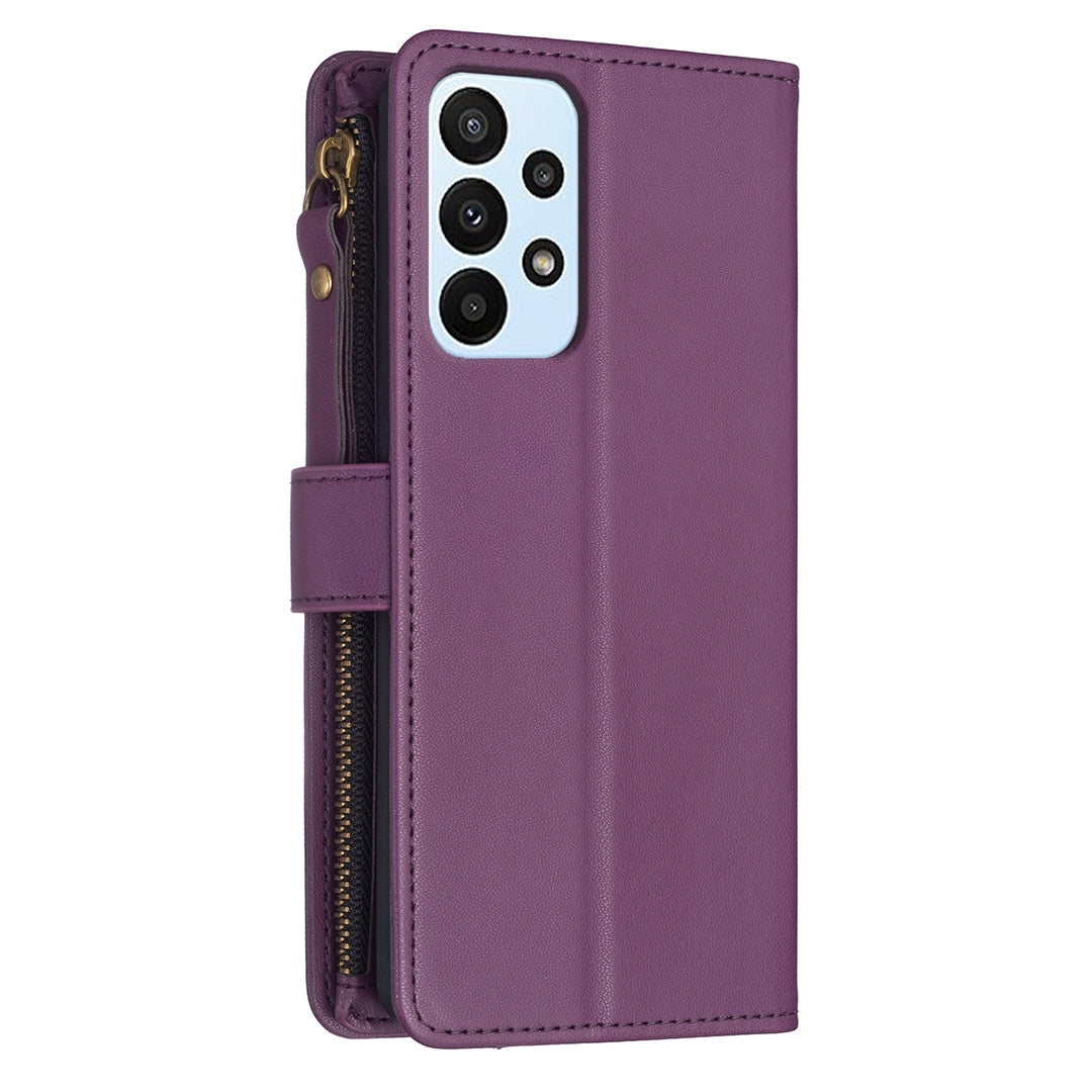 Samsung Galaxy A23 4G Leather Flip Phone Case with Zipper Wallet and 9 Card Slots, Durable PU + TPU Material